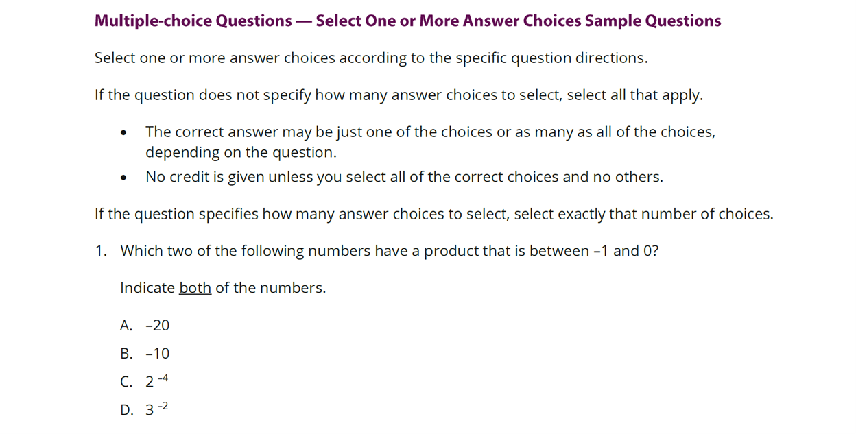 نمونه سوال اول Multiple Answer بخش کوانت آزمون GRE