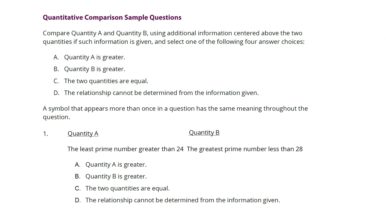نمونه سوال اول Quantitative Comparison آزمون GRE