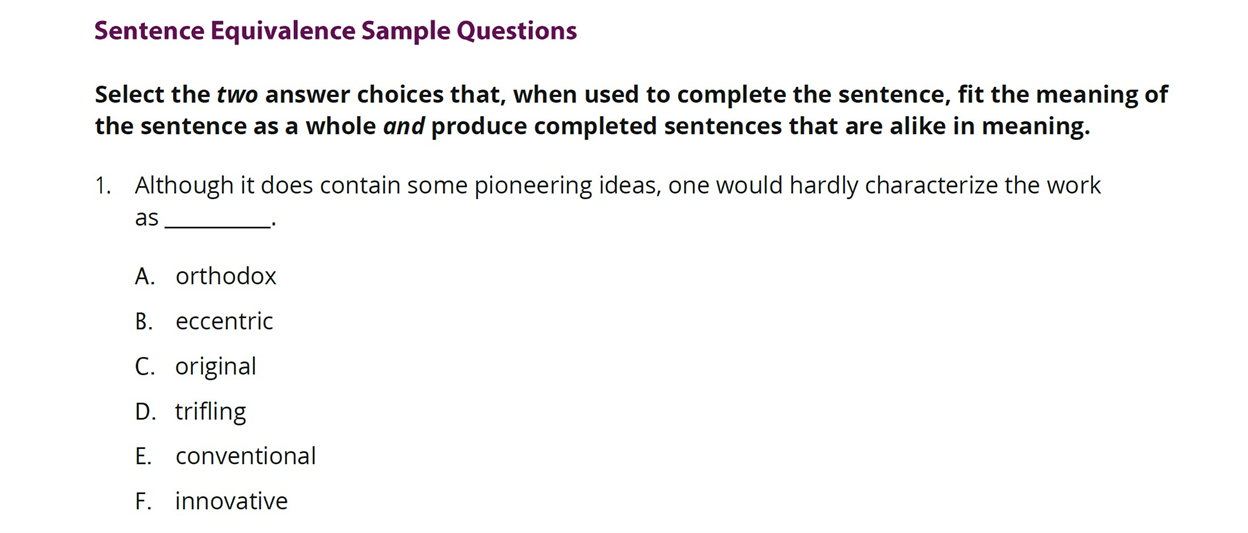 نمونه سوال اول Sentence Equivalence آزمون GRE